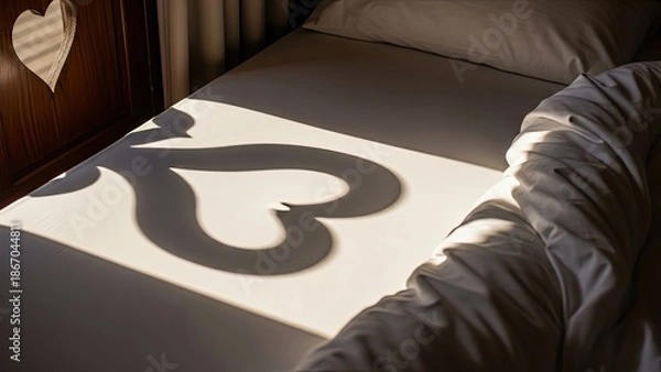 Fototapeta Heart Shape Shadow on Bed.