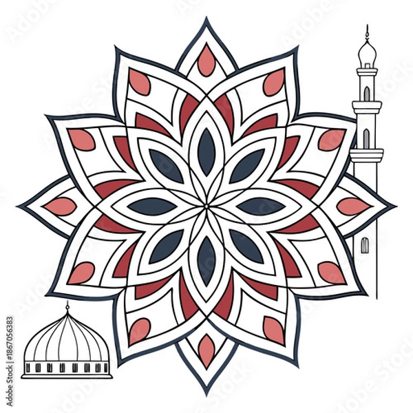 Obraz Intricate islamic pattern with mosque silhouettes