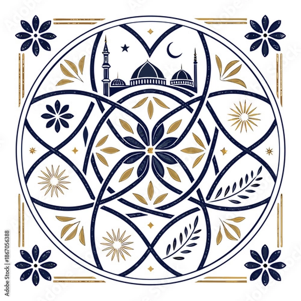 Obraz Intricate islamic pattern with mosque illustration