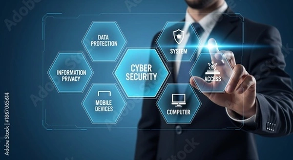 Obraz Cyber Security Technology Concept with Data Protection and System Access Icons