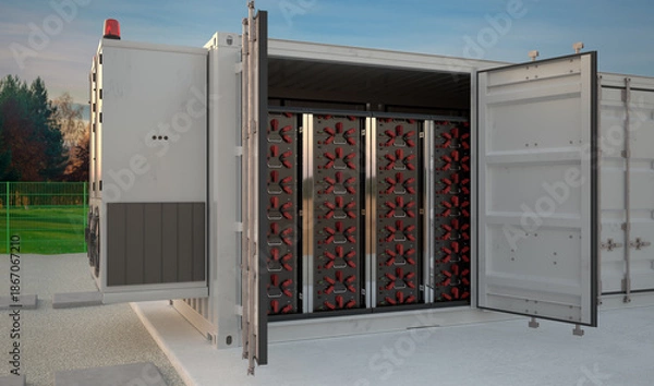 Obraz industrial battery energy storage system.3D rendering.