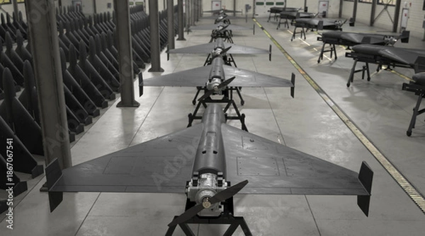 Obraz Long-range strike drone factory.3D rendering.