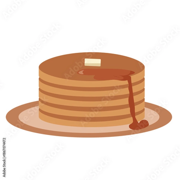 Obraz 美味しそうなホットケーキ。パンケーキ。ふっくらホットケーキ。メープルシロップとバター。ベクターイラスト