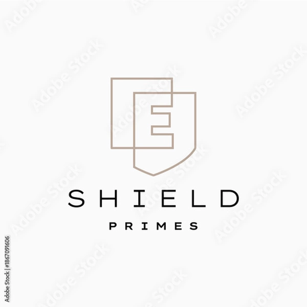 Obraz e letter shield protection security logo vector icon illustration