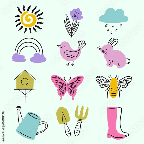 Obraz Doodle Style Spring Vector Isolated Elements Set