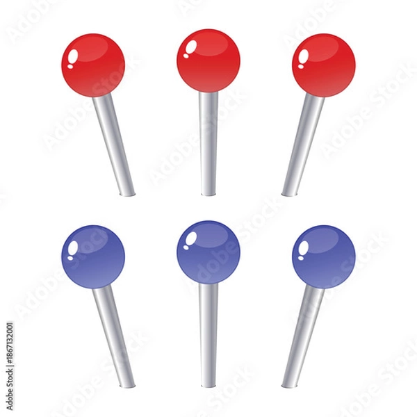 Obraz Red and Blue Push Pin Vector Illustration