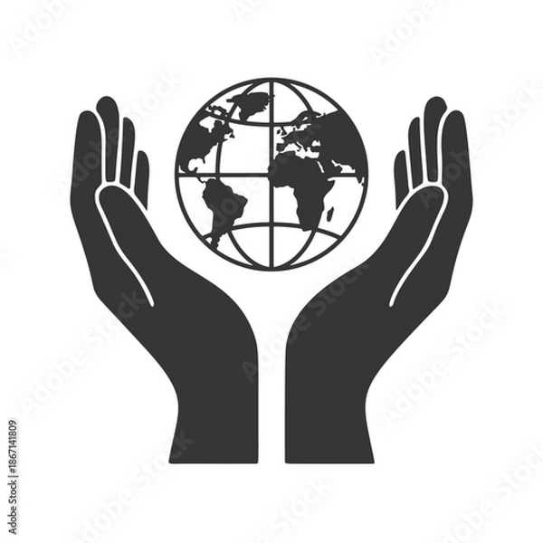 Obraz 地球を両手で支えるシルエットアイコン