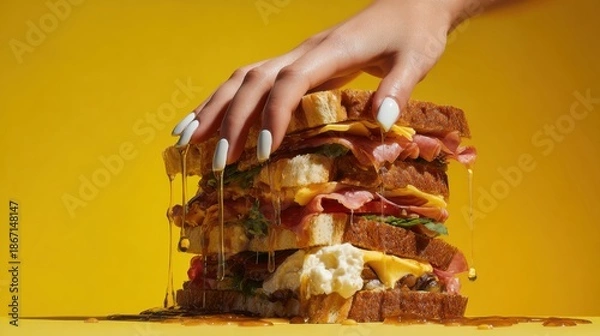 Fototapeta Honey-dripped sandwich stack