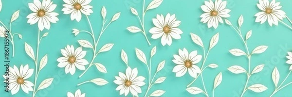 Obraz Subtle teal floral vine pattern, repeating seamlessly , trendy, elegant