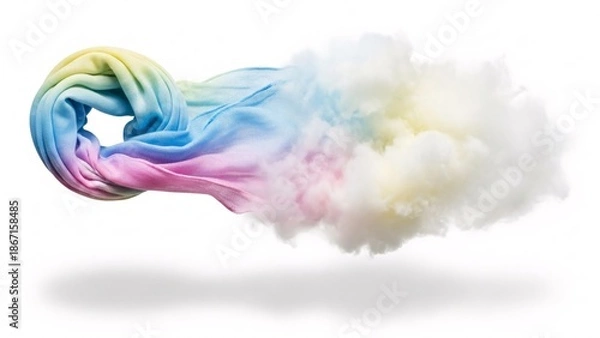 Fototapeta Vibrant rainbow colored scarf flowing like a cloud
