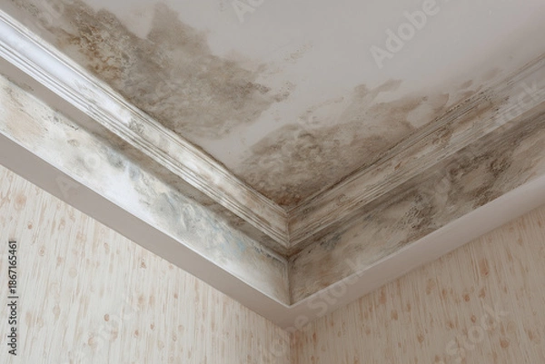 Obraz Ceiling corner with moisture damage and mold