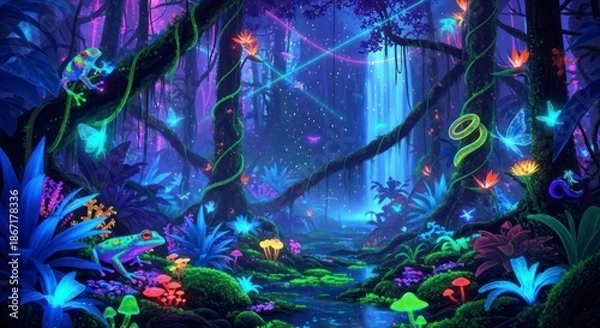 Obraz Mystical Forest with Glowing Fireflies.