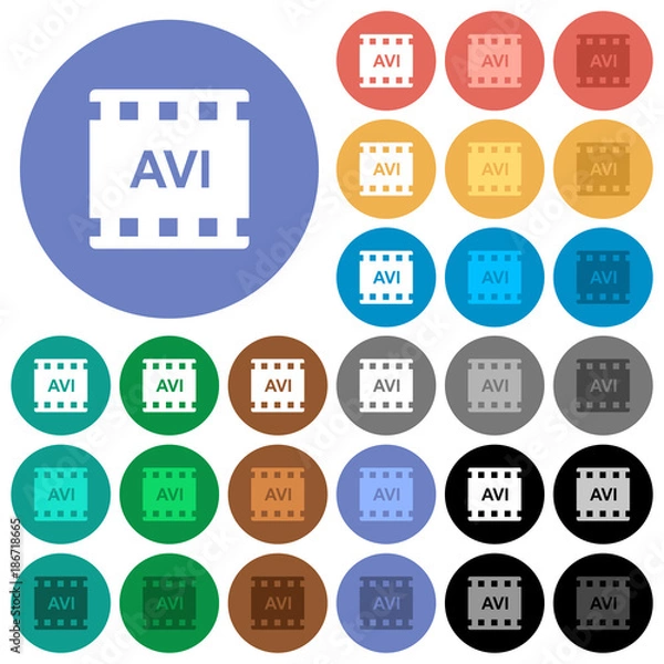 Fototapeta AVI movie format round flat multi colored icons