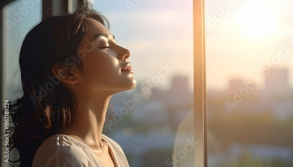 Obraz 窓のそばに立ち、深く呼吸をする人物を横から捉えた映像。
目元は映らず、柔らかな自然光が身体を包み込む。
背景はシンプルで、静けさと余白を感じさせる構図。