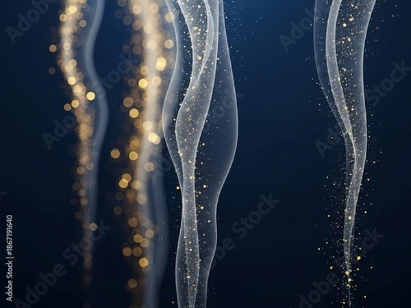 Obraz 抽象的な流れ、ネイビー背景に光の粒子がきらめく