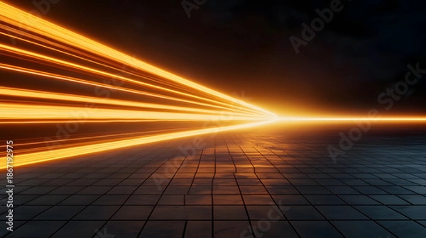 Obraz Vibrant orange light beams create dynamic scene, illuminating reflective surface
