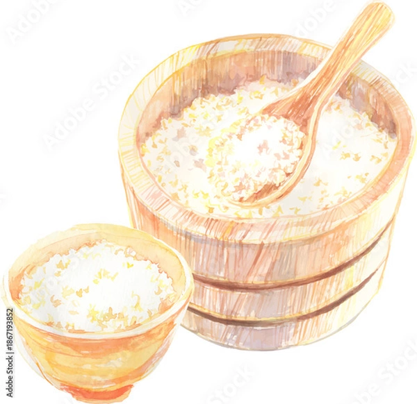 Fototapeta お櫃とご飯の水彩イラスト　ベクター