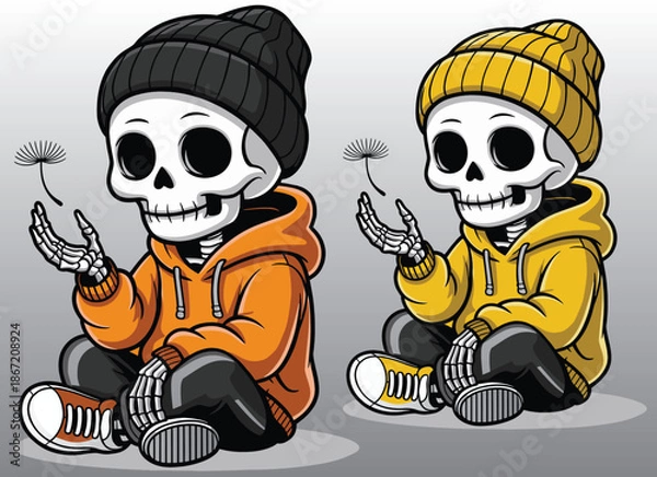 Obraz A skeleton sitting with a happy face.