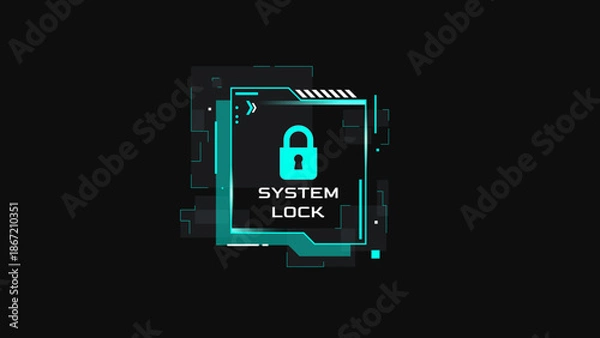 Obraz system lock interface with padlock icon and HUD digital elements. Cyber security access control screen on dark background for data protection and high-tech privacy concept. system lock interface