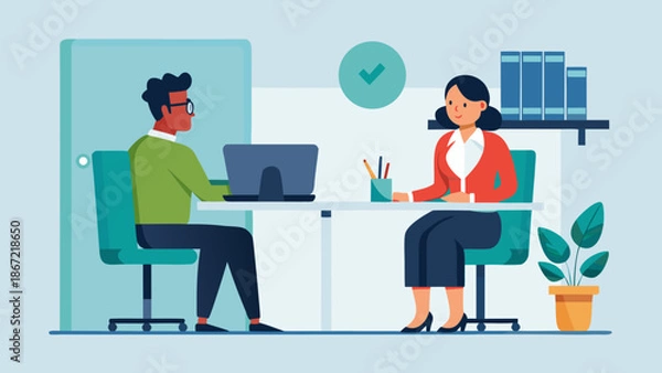 Obraz Two professionals working collaboratively in an office Vector