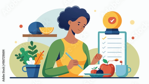 Obraz Student studying with healthy snacks Vector