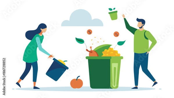 Obraz People sorting waste into recycling bin Vector