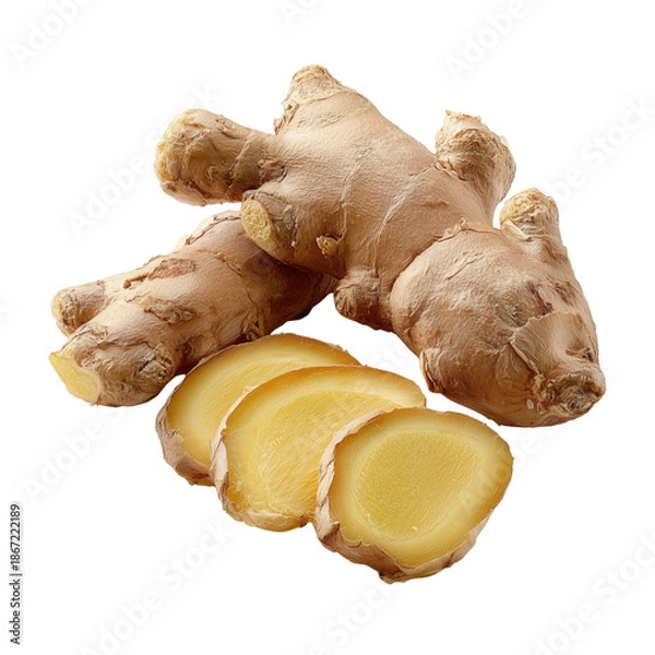 Obraz Fresh Ginger Root Slices isolated on a transparent background