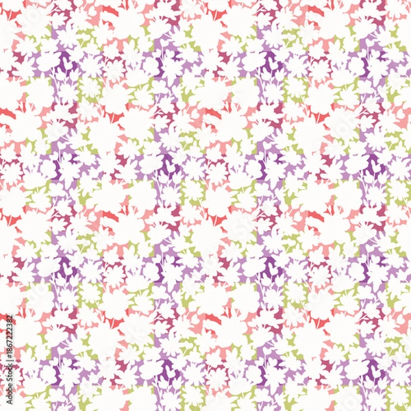 Obraz Simple monochrome seamless pattern with flowers silhouette, multicolor background