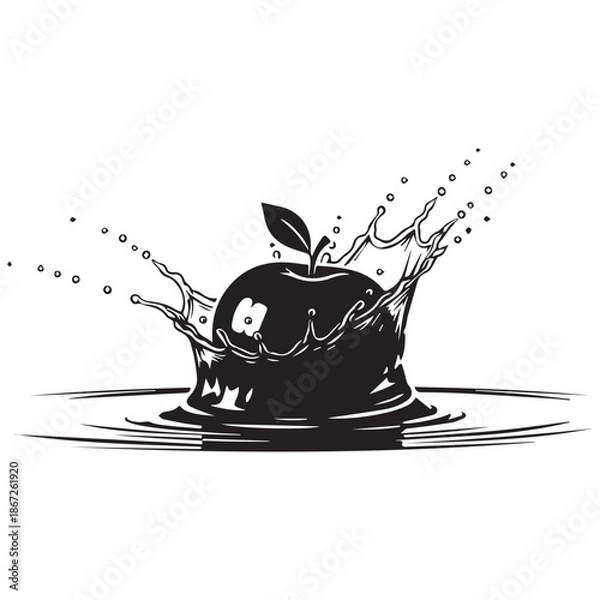 Obraz Dramatic black apple splashing into water with dynamic waves