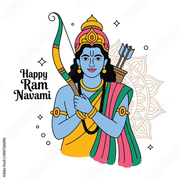 Fototapeta Ram Navami Modern Flat Vector Illustration.