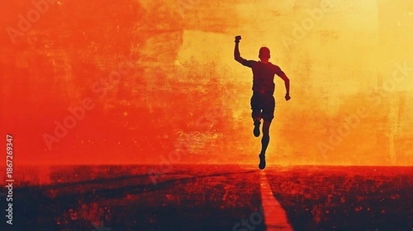 Obraz Silhouetted Runner Chasing the Sunset