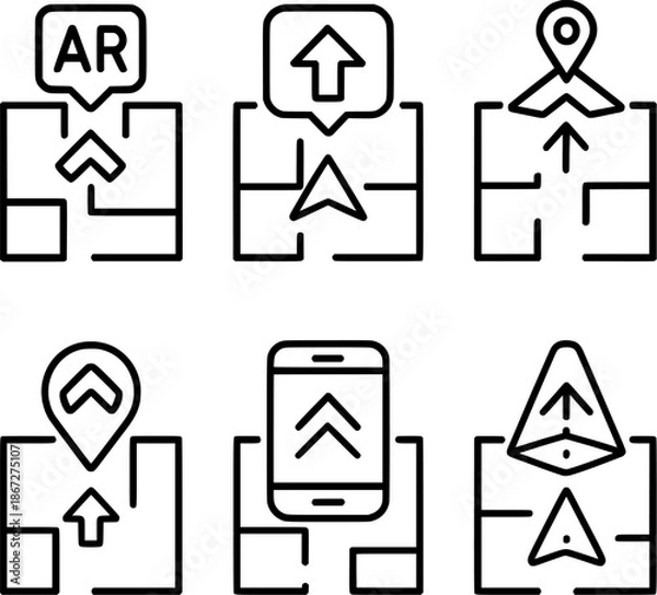 Obraz Indoor AR navigation floor plan icon set