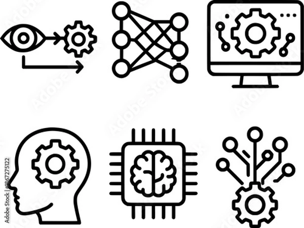 Obraz Machine Learning Process Line Icons Set