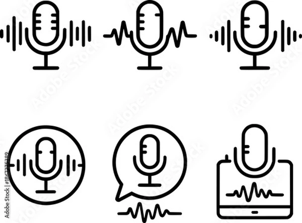 Obraz Voice Recognition Waveform Line Icons Set