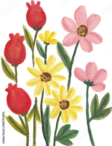 Obraz Vibrant Hand-Painted Spring Flowers Collection