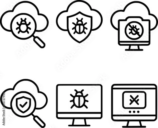 Obraz Cloud antivirus scan quarantine panel icon set