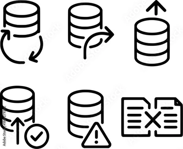Obraz Data backup restore conflict handling icon set