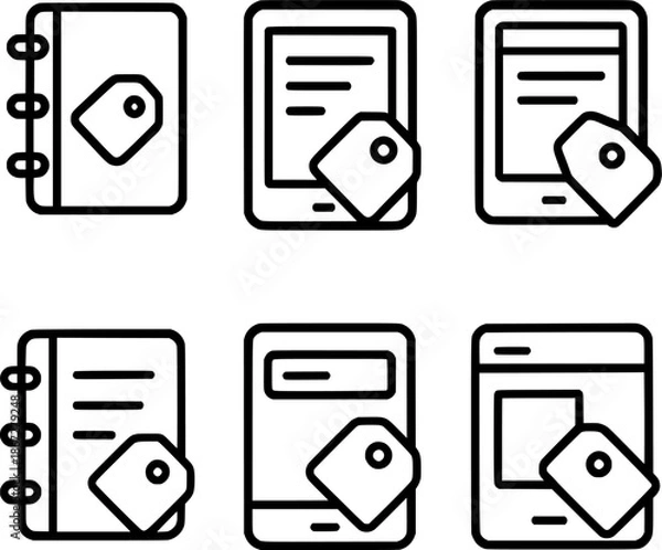 Obraz Digital notebook tag filtering icon set