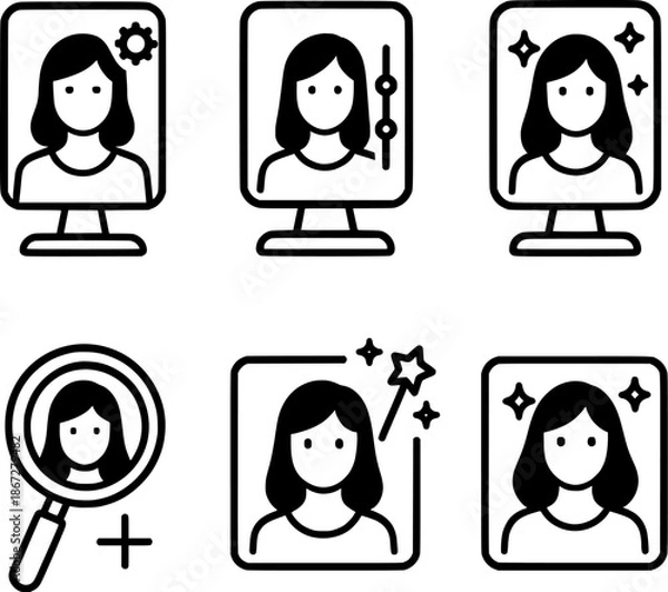 Obraz Smart mirror beauty filter line icon set