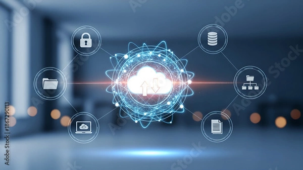 Fototapeta Cloud Computing Data Security Network Digital Technology Blue Background