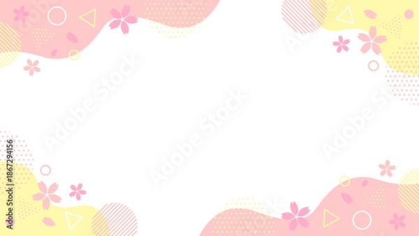 Obraz 春 桜 幾何学模様フレーム 16:9サイズ ベクター イエロー ピンク