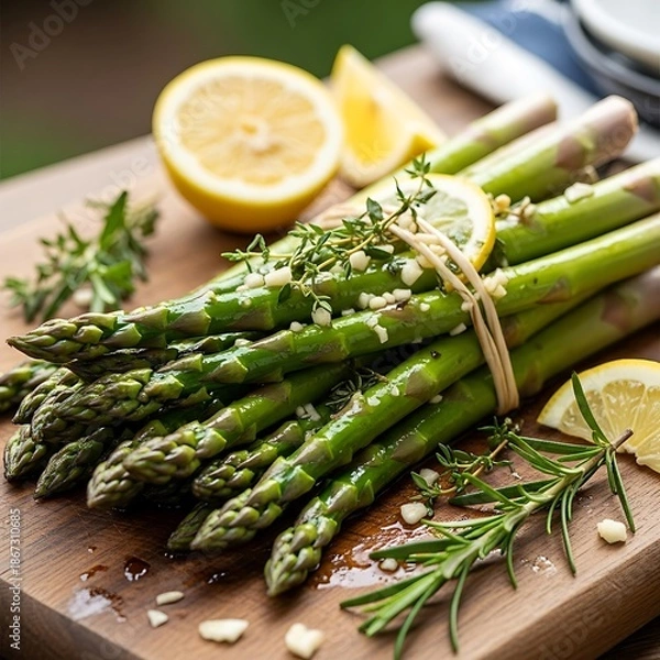 Obraz Delicious Roasted Asparagus with Lemon.