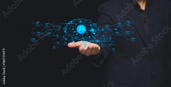 Fototapeta Businessman presenting artificial intelligence technology concept.