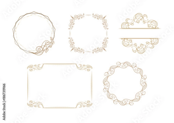 Fototapeta Ornamental frame set with rectangular and round borders. Elegant vintage decorative elements.