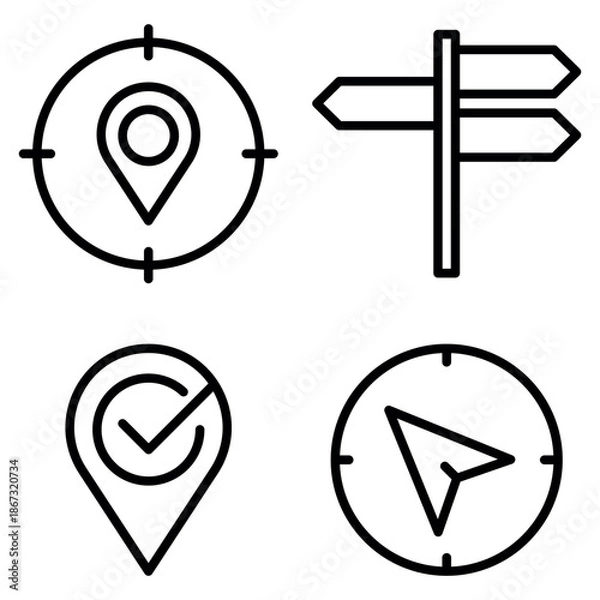 Obraz Navigation Icon Set Vector Line Art Design Template