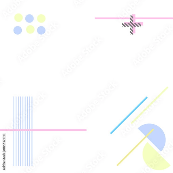 Obraz Geometric Memphis pattern background. Pastel vector frame with copy space.
