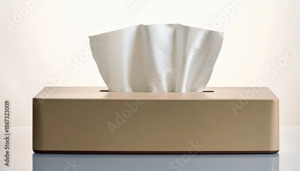 Obraz beige tissue box with white tissues extending upwards from the rectangular dispenser