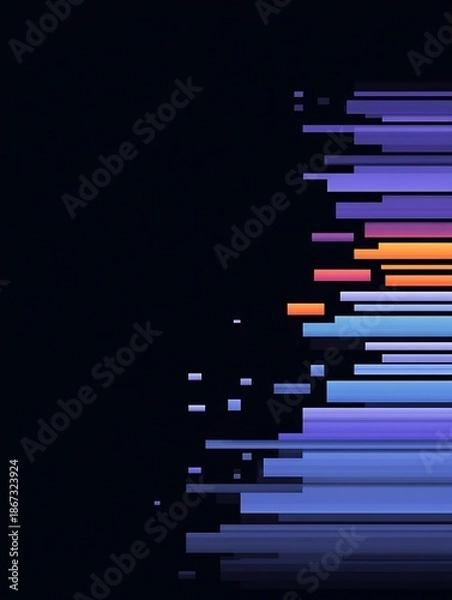 Fototapeta Digital Data Streams with Glitch Effect on Dark Background Copy Space