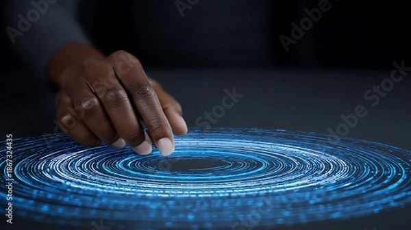Fototapeta Human Touch Activating Digital Interface AI Interaction, Control and Decision Concept