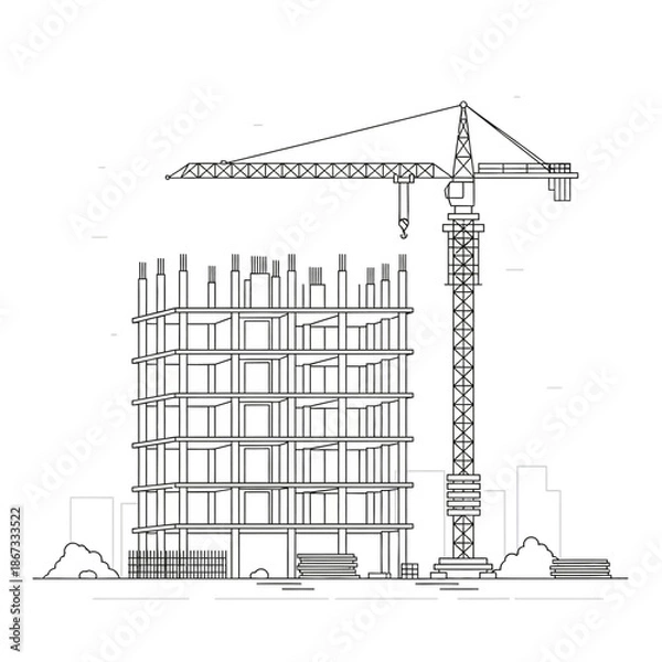 Obraz Construction site crane building structure blueprint.